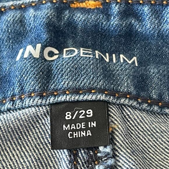INC SZ 8/29 Cuffed Jeans Distressed Patches High-Rise Pockets Medium Wash Blue - Picture 8 of 11